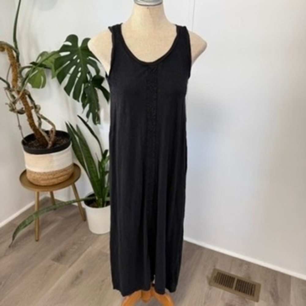 Daily Practice Anthropologie Maxi Dress Womens XS Black Tank Crochet Boho Slub